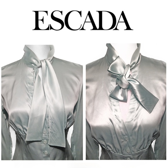 Escada Tops - Vintage ESCADA Silk Fitted Ascot Bell Cuff Blouse